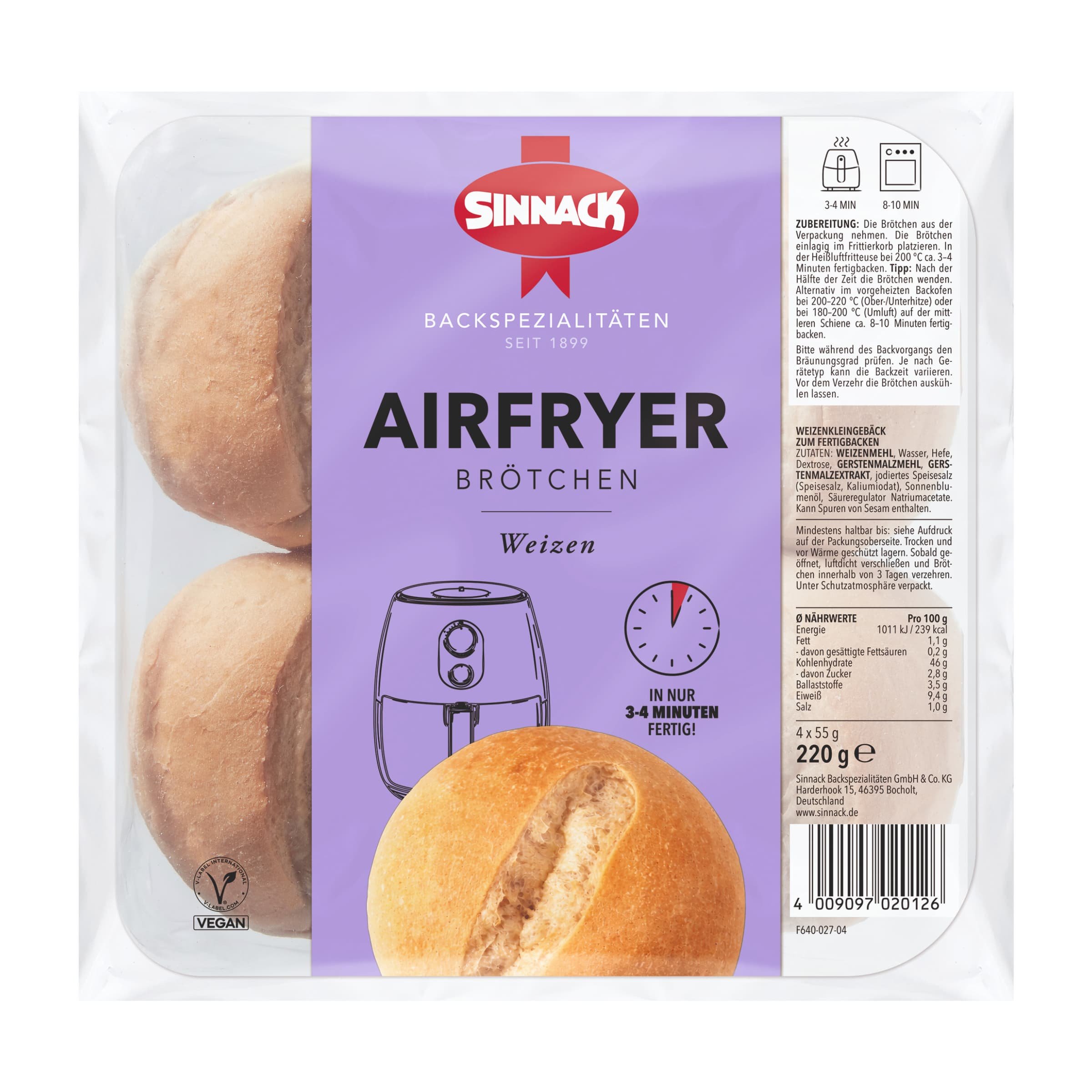 Sinnack Airfryer Brötchen Weizen 4er