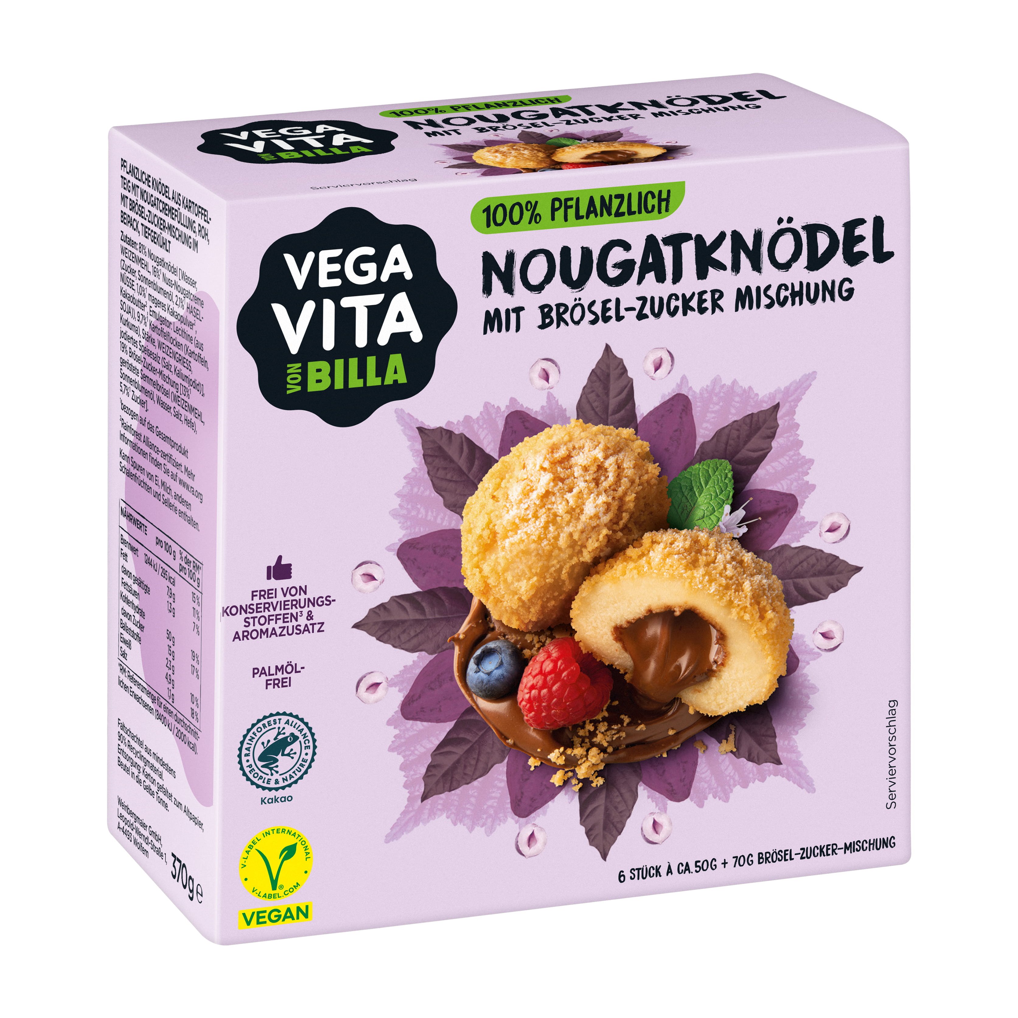 Vegavita Nougatknödel mit Brösel-Zucker-Mischung