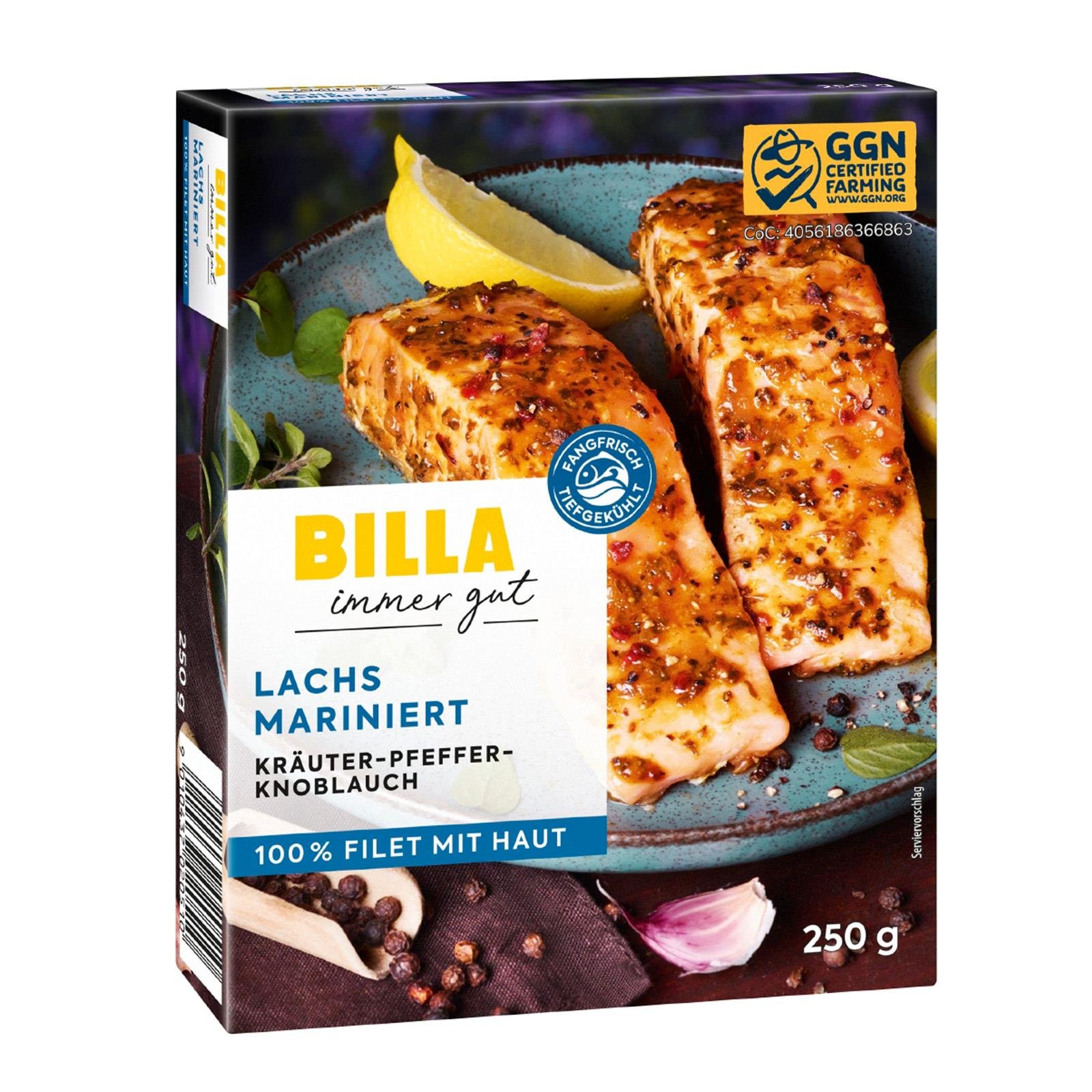 BILLA Lachs Mariniert Kräuter-Pfeffer-Knoblauch