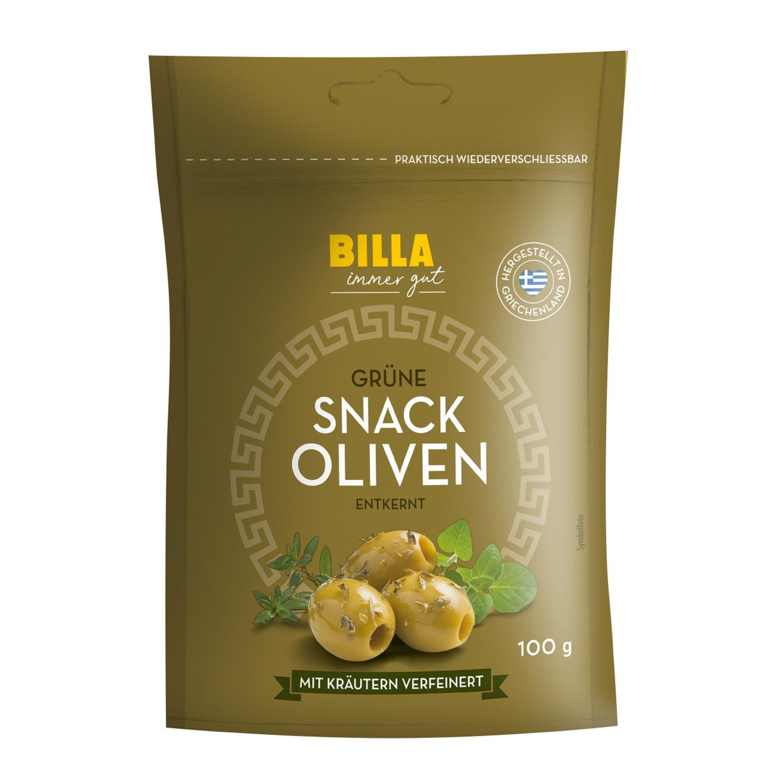 BILLA Grüne Snack Oliven ohne Kerne
