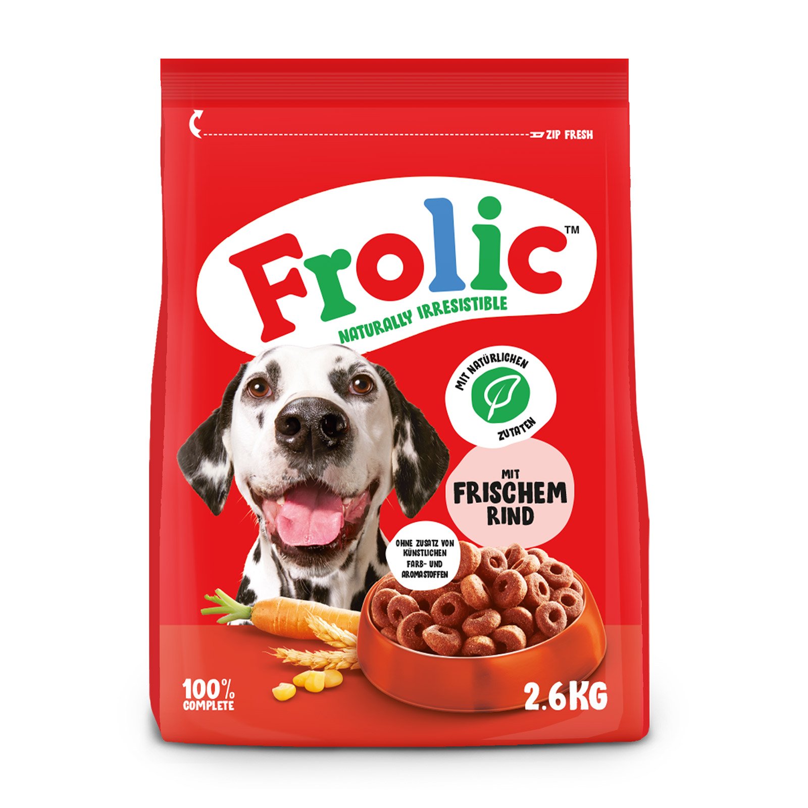 Frolic mit Frischem Rind , Karotten und Getreide