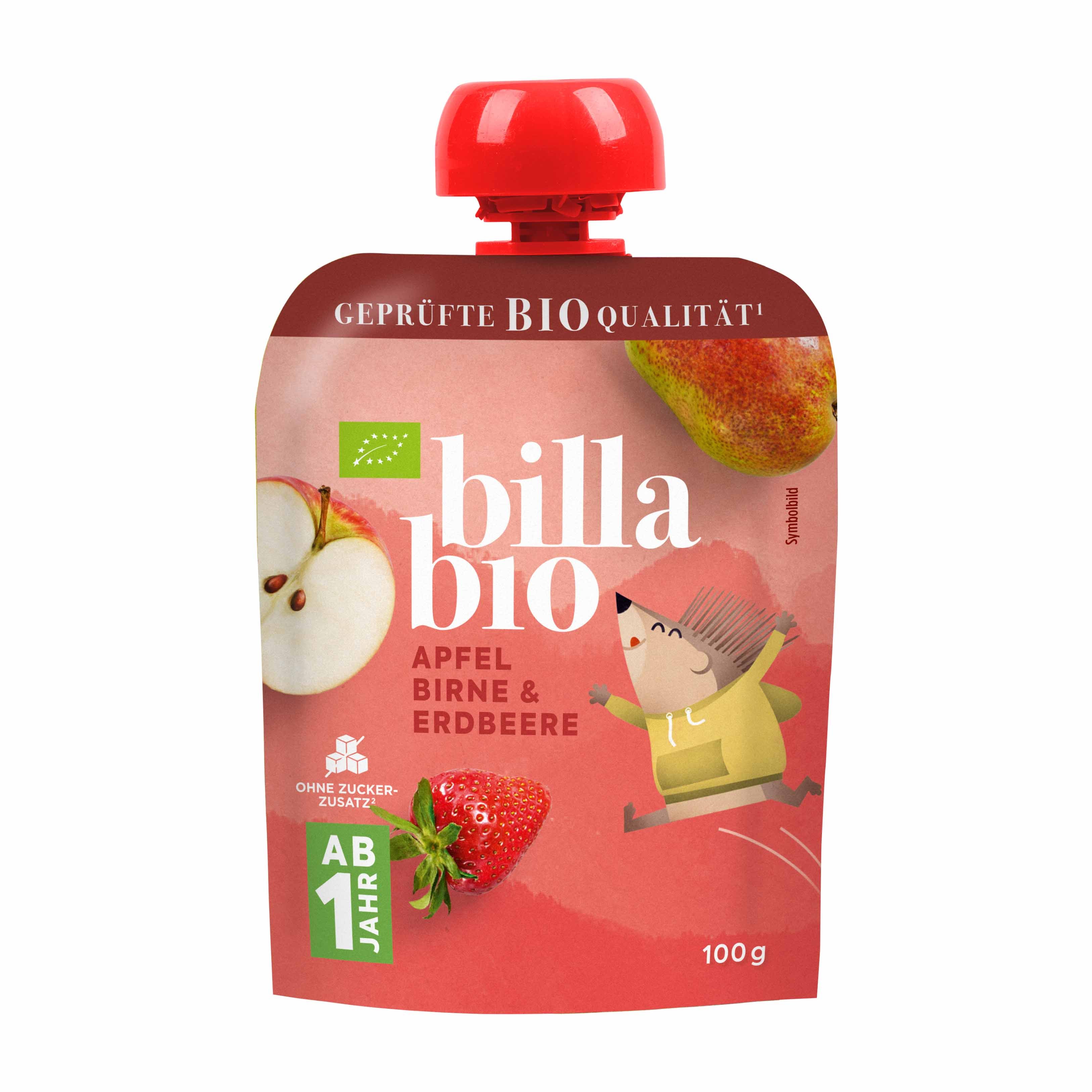 BILLA Bio Obstmus Apfel, Birne & Erdbeere