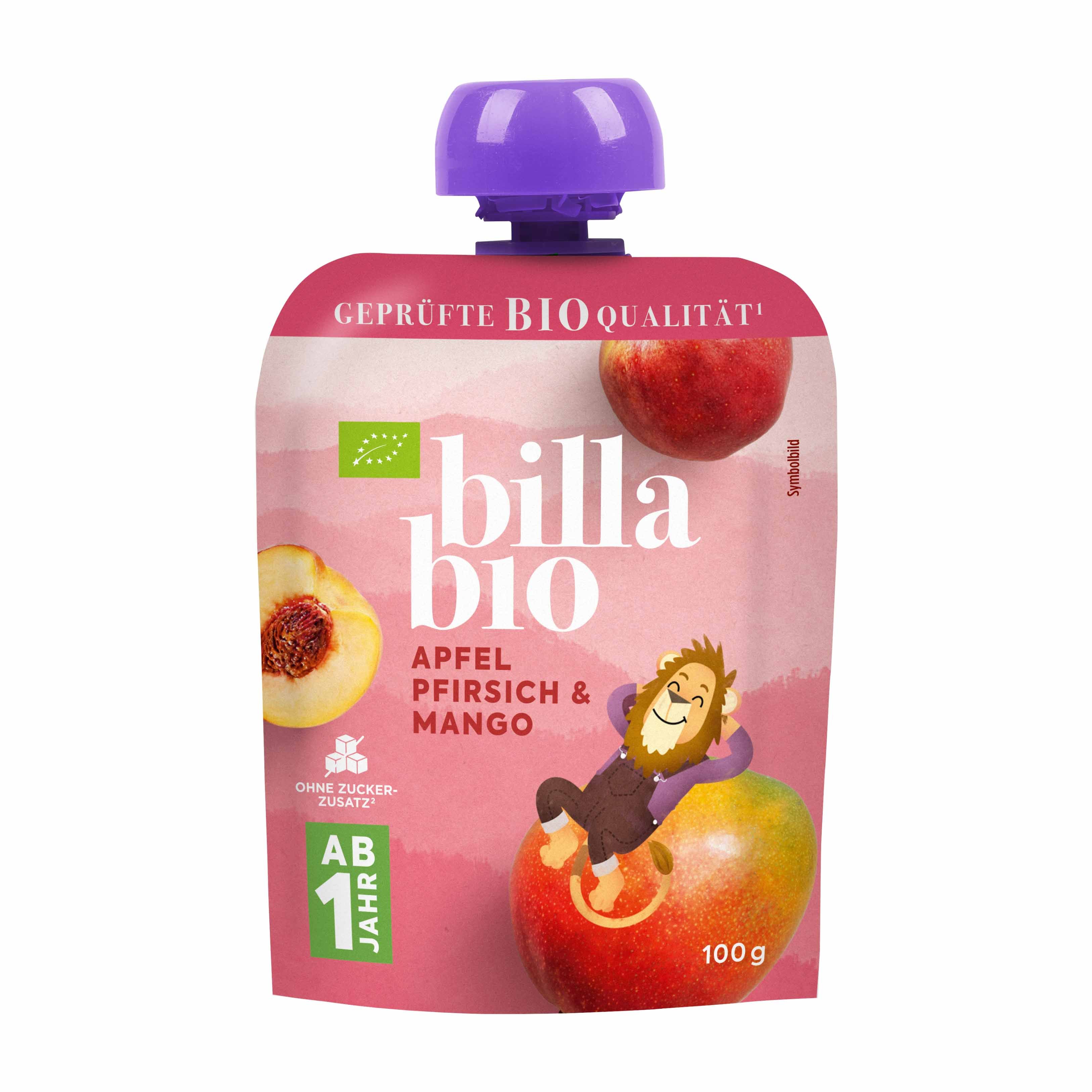 BILLA Bio Obstmus Apfel, Pfirsich & Mango