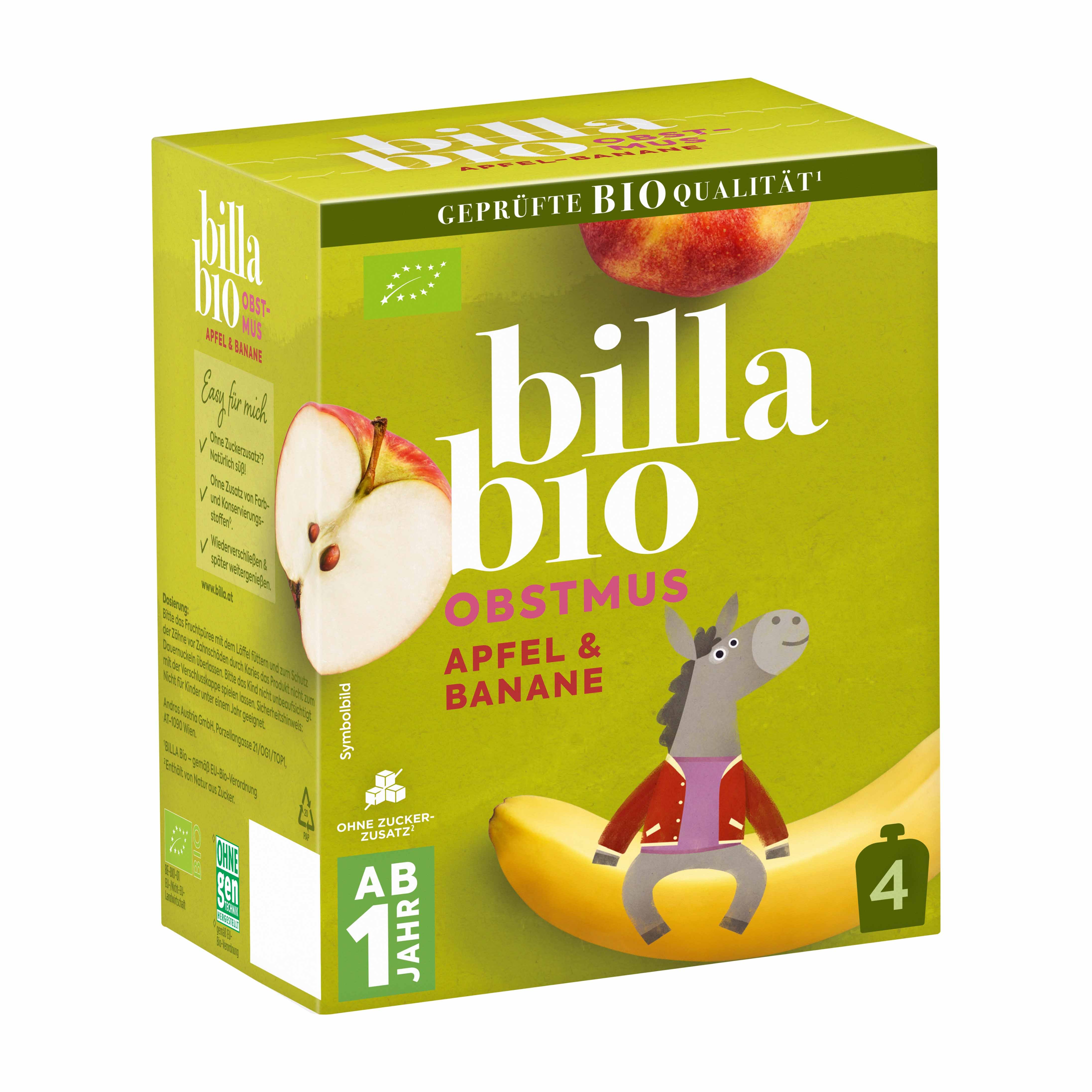 BILLA Bio Obstmus Apfel & Banane 4er
