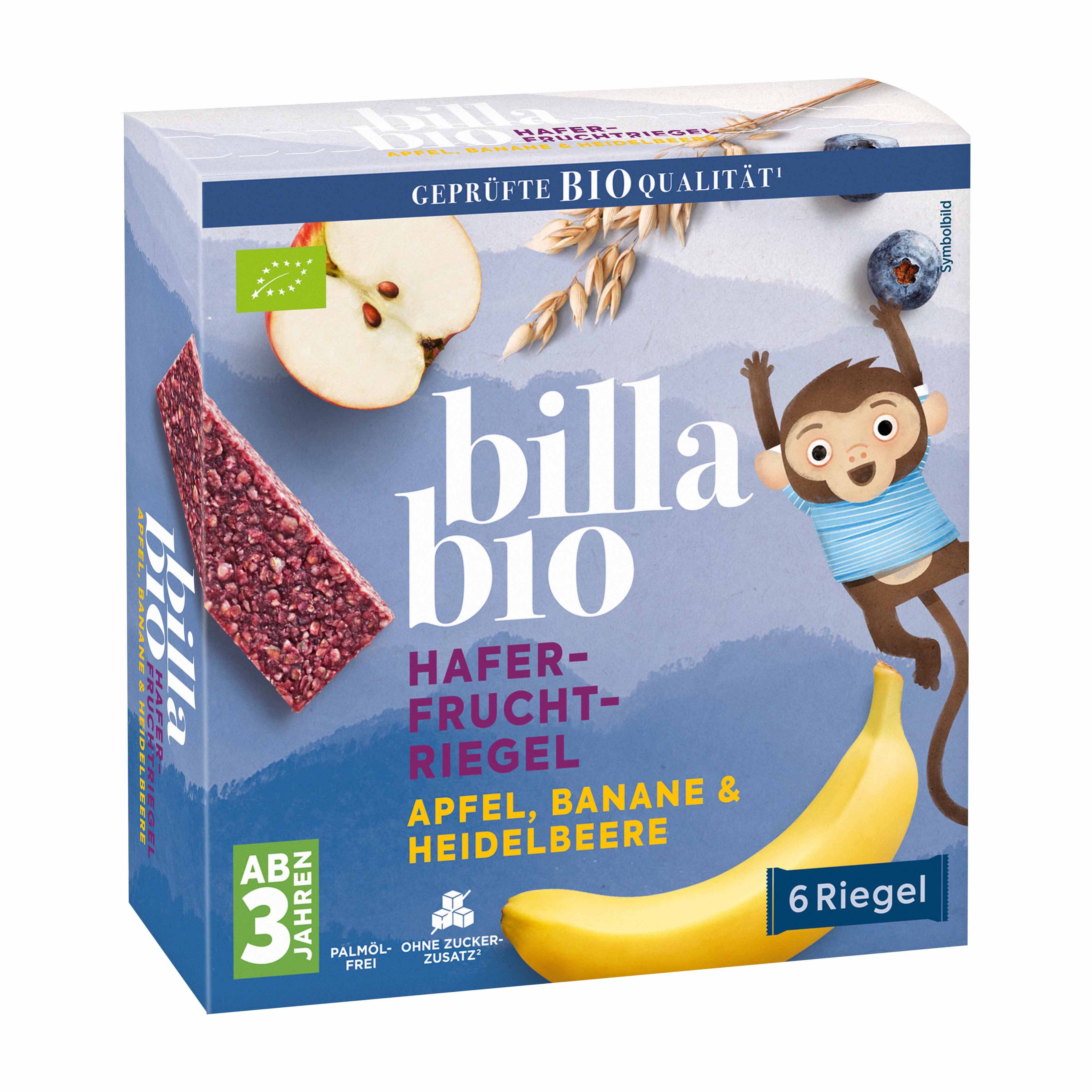 BILLA Bio Hafer-Fruchtriegel Apfel, Banane & Heidelbeere 6er