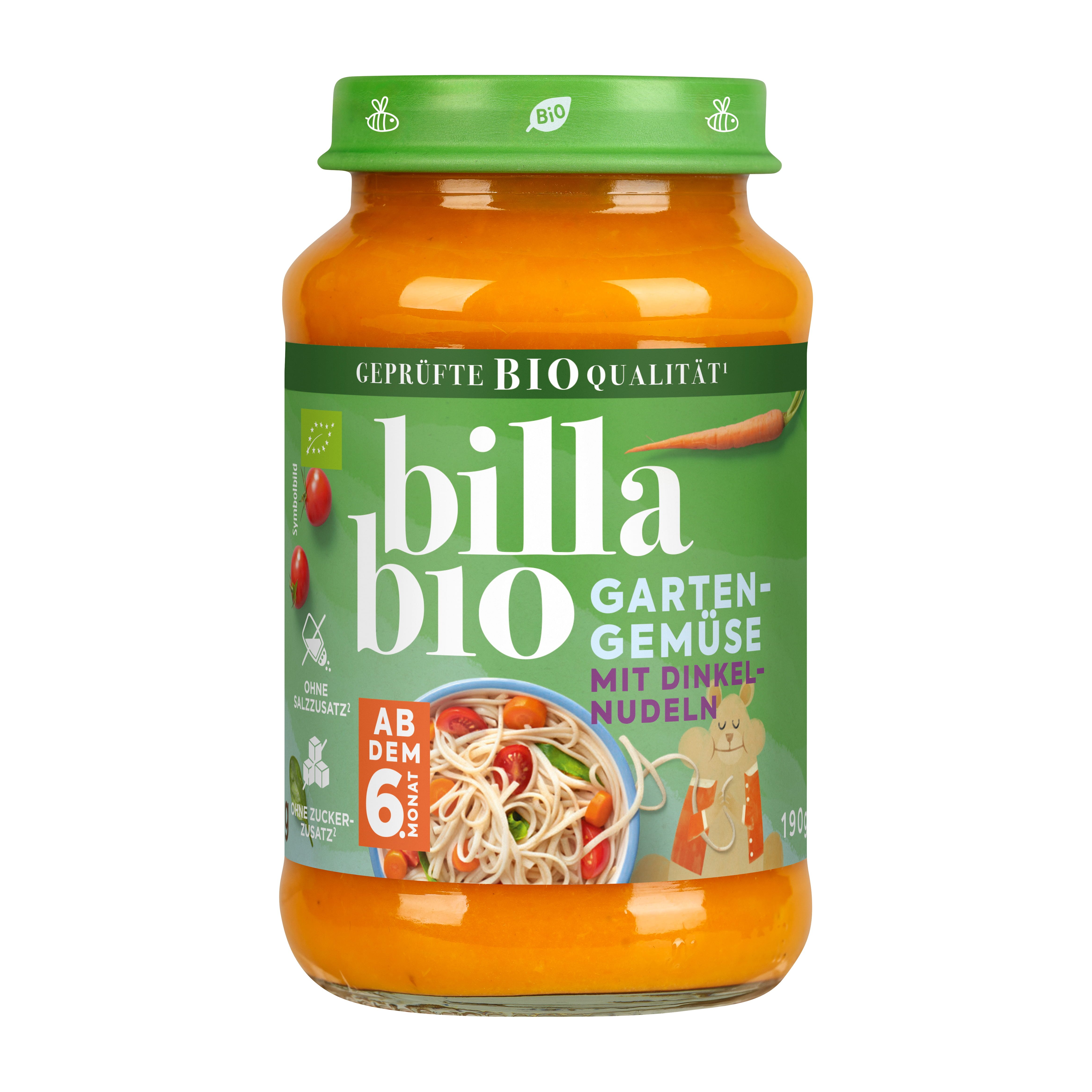 BILLA Bio Gläschen Gartengemüse mit Dinkelnudeln