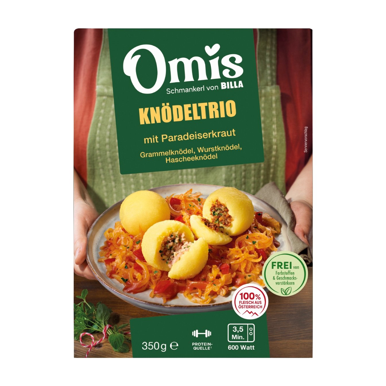 Omis Schmankerl Knödeltrio mit Paradeiskraut