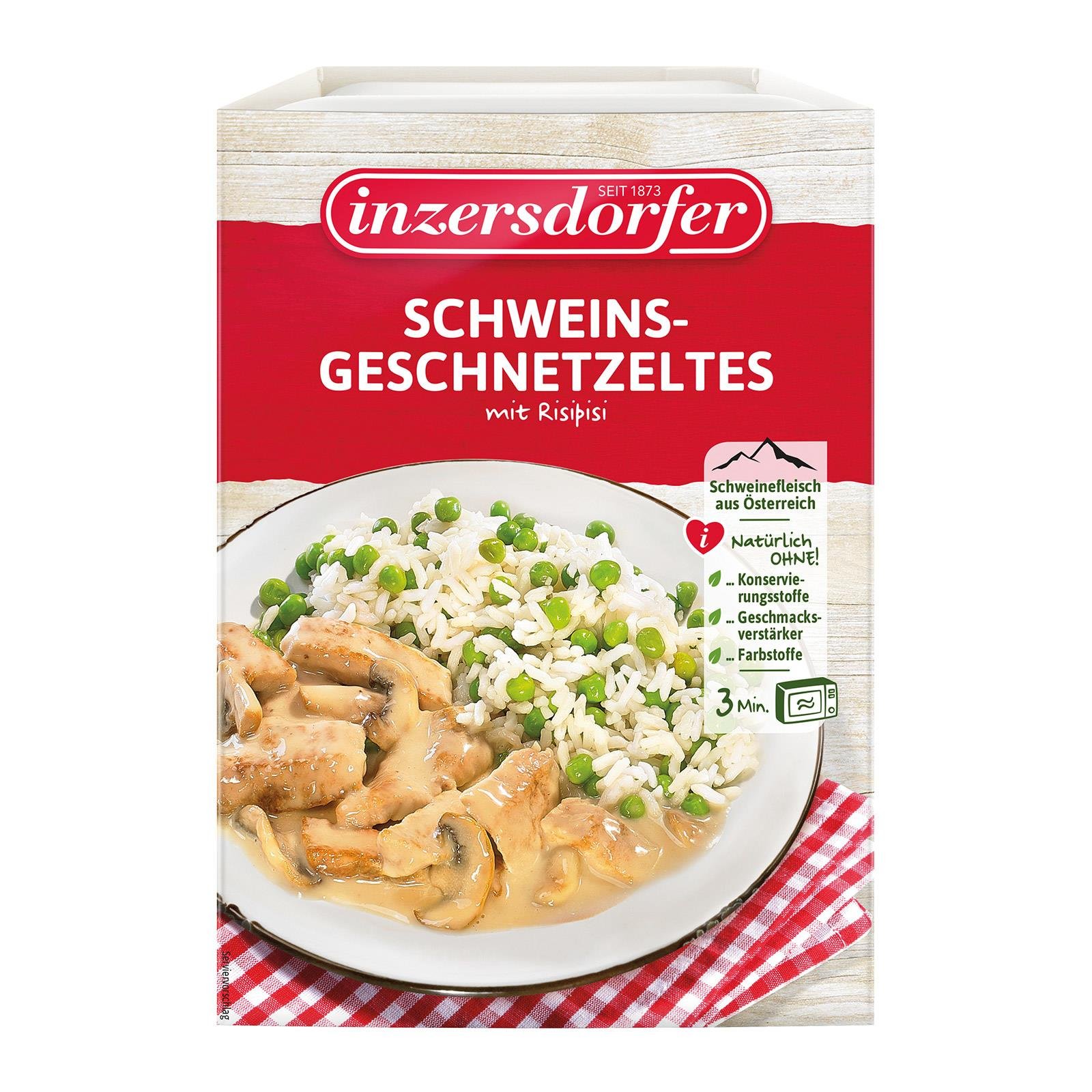 Inzersdorfer Feine Klassiker Schweinsgeschnetzeltes mit Risi Pisi