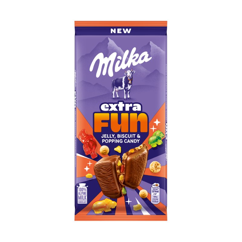 Milka Extra Fun Jelly, Biscuit & Popping Candy