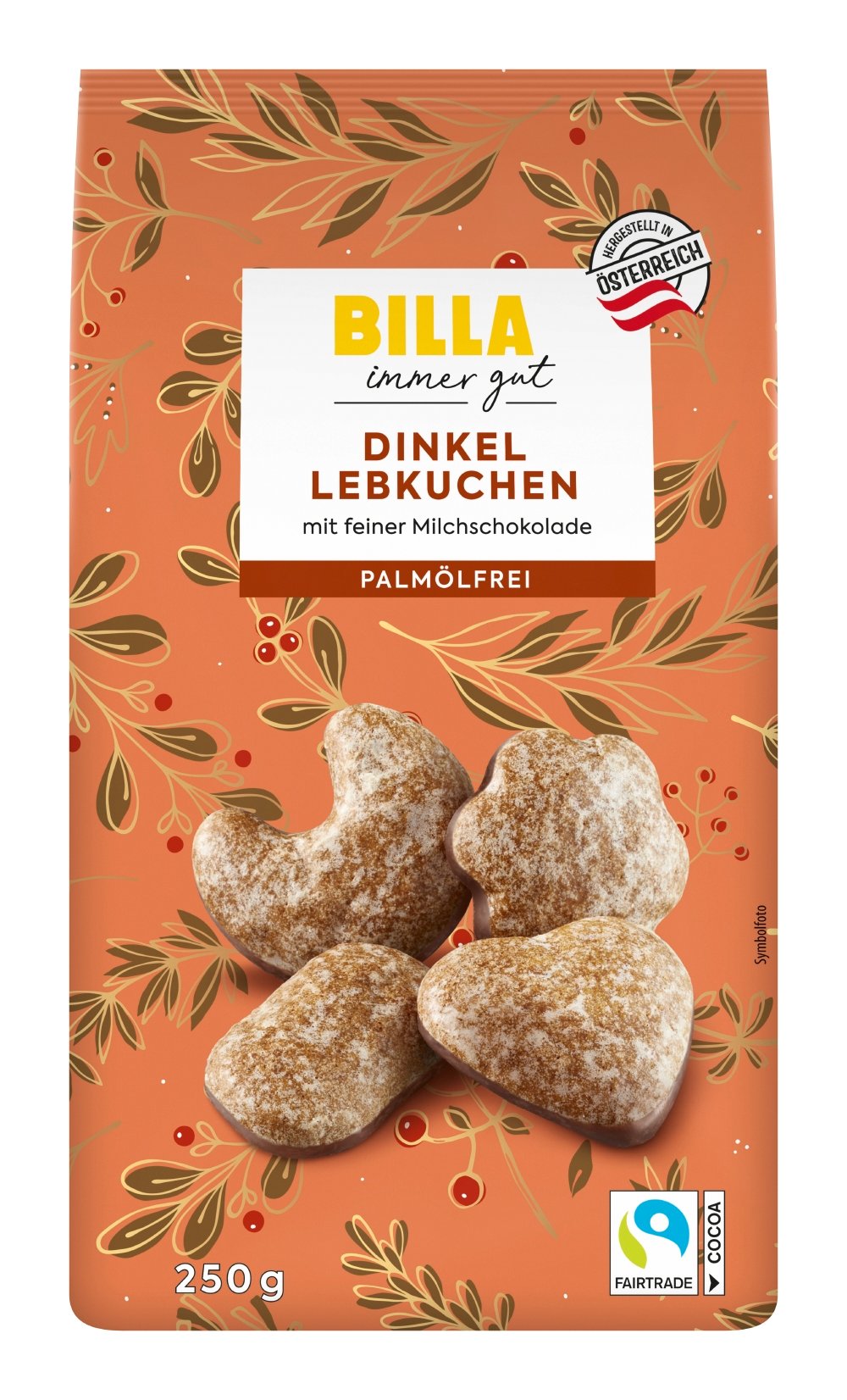 BILLA Dinkellebkuchen mit feiner Milchschokolade