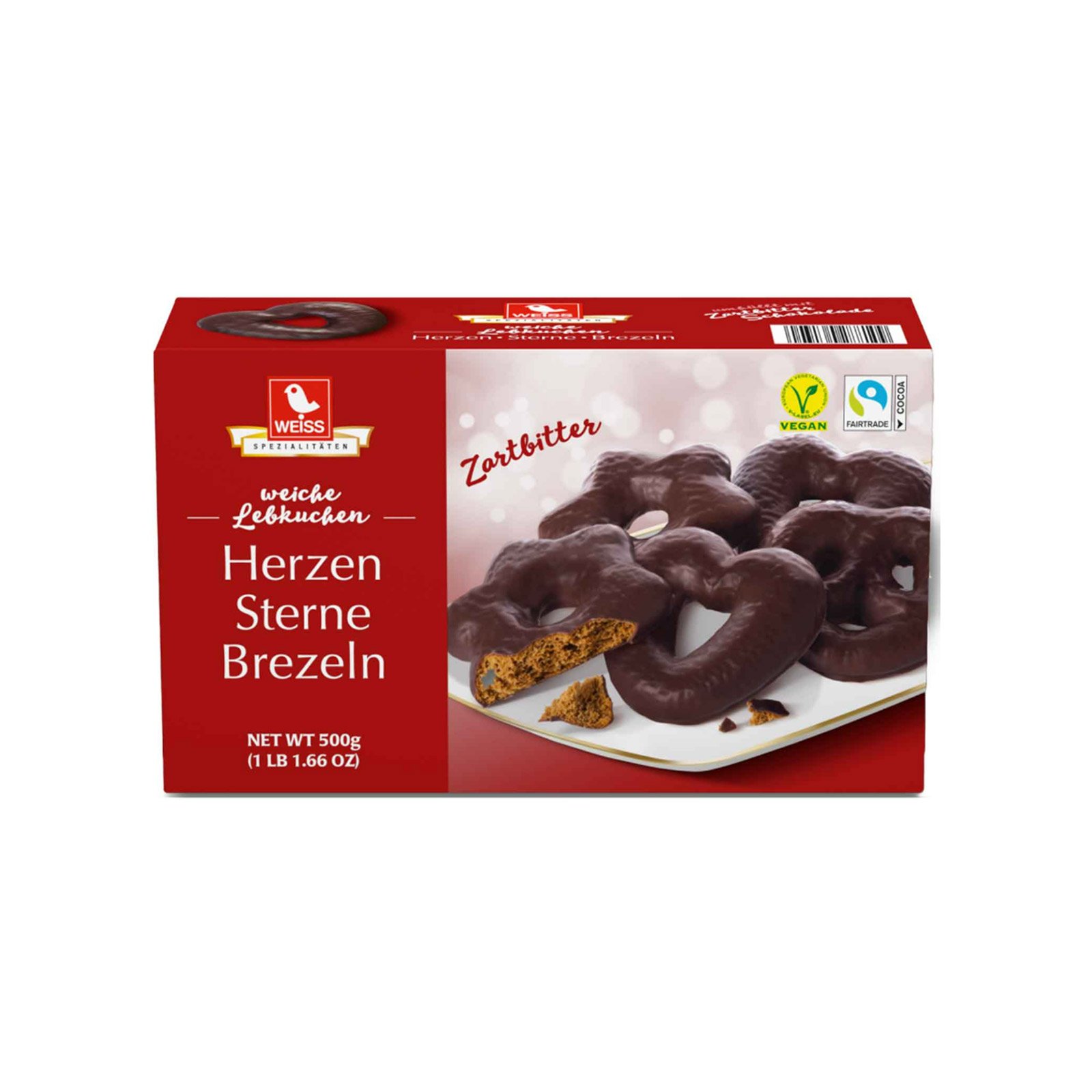 Weiss Lebkuchen Herzen, Sterne und Brezeln Zartbitter