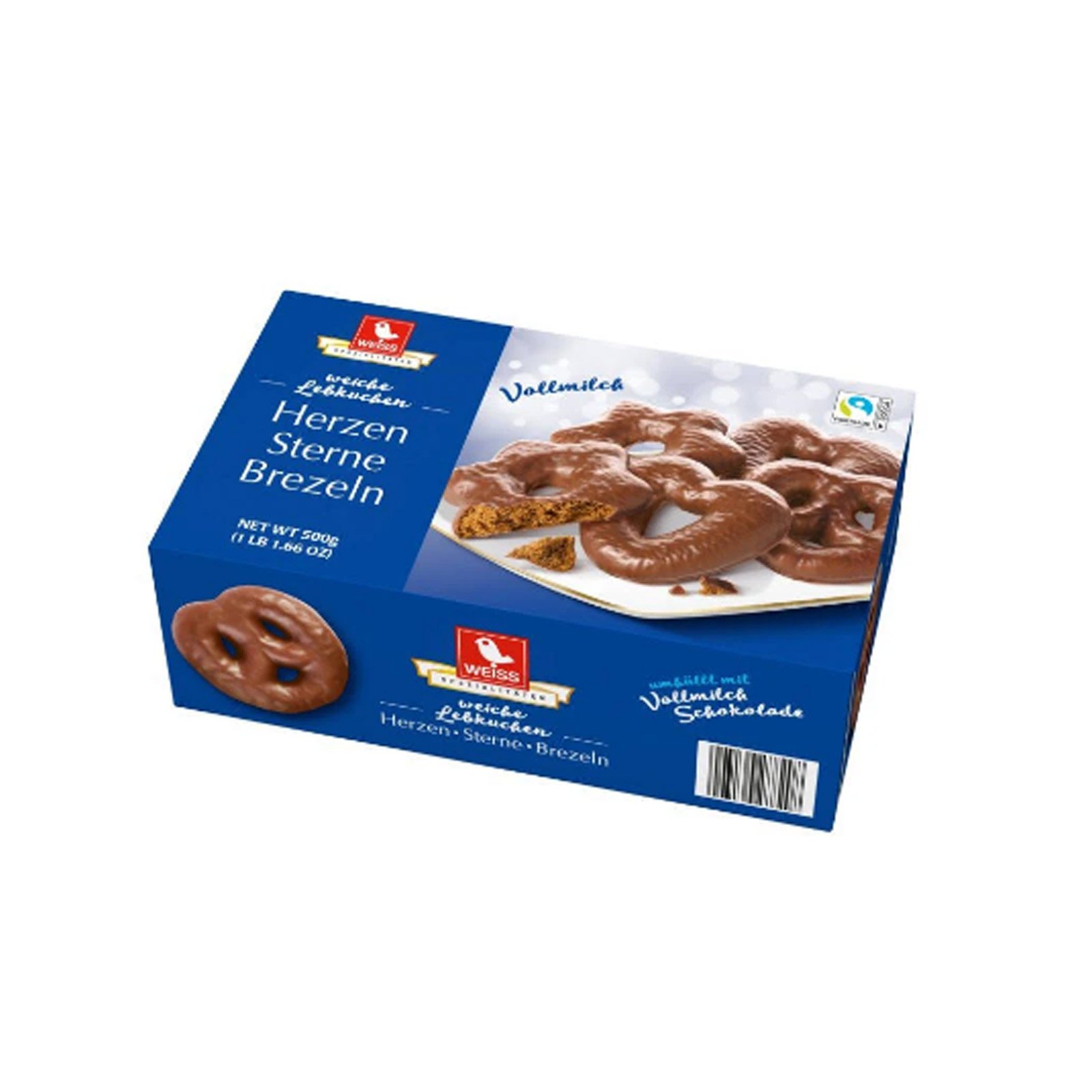 Weiss Lebkuchen Herzen, Sterne und Brezeln Vollmilch