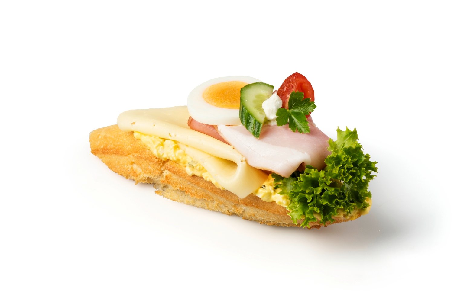 Baguette Brötchen Schinken und Käse
